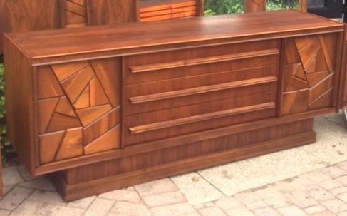 REFINISHED MCM Walnut Brutalist Credenza or Dresser in Paul Evans style, 74", PERFECT (part of the set) - Mid Century Modern Toronto