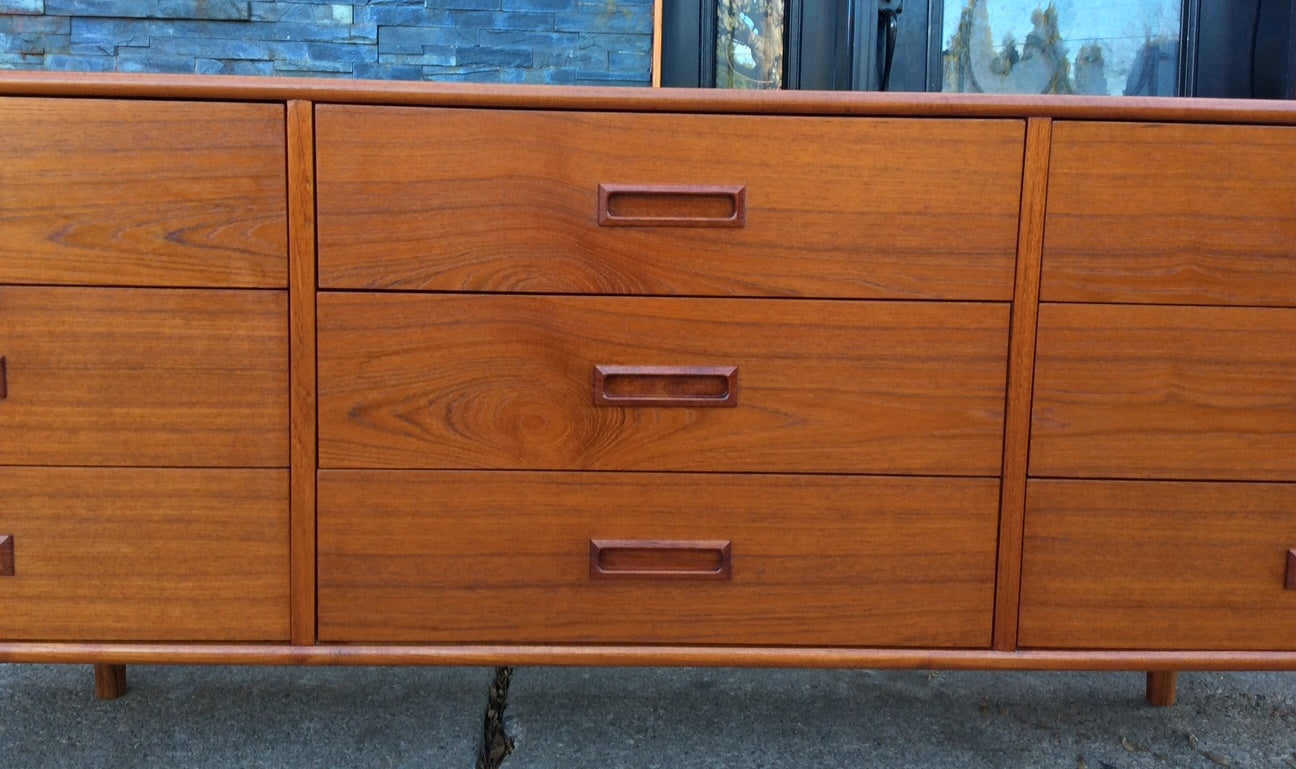 REFINISHED Mid Century Modern Teak Dresser 9 Drawers - Mid Century Modern Toronto