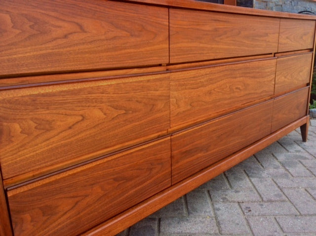 REFINISHED MCM Walnut Dresser 9 drawers 72" - Mid Century Modern Toronto