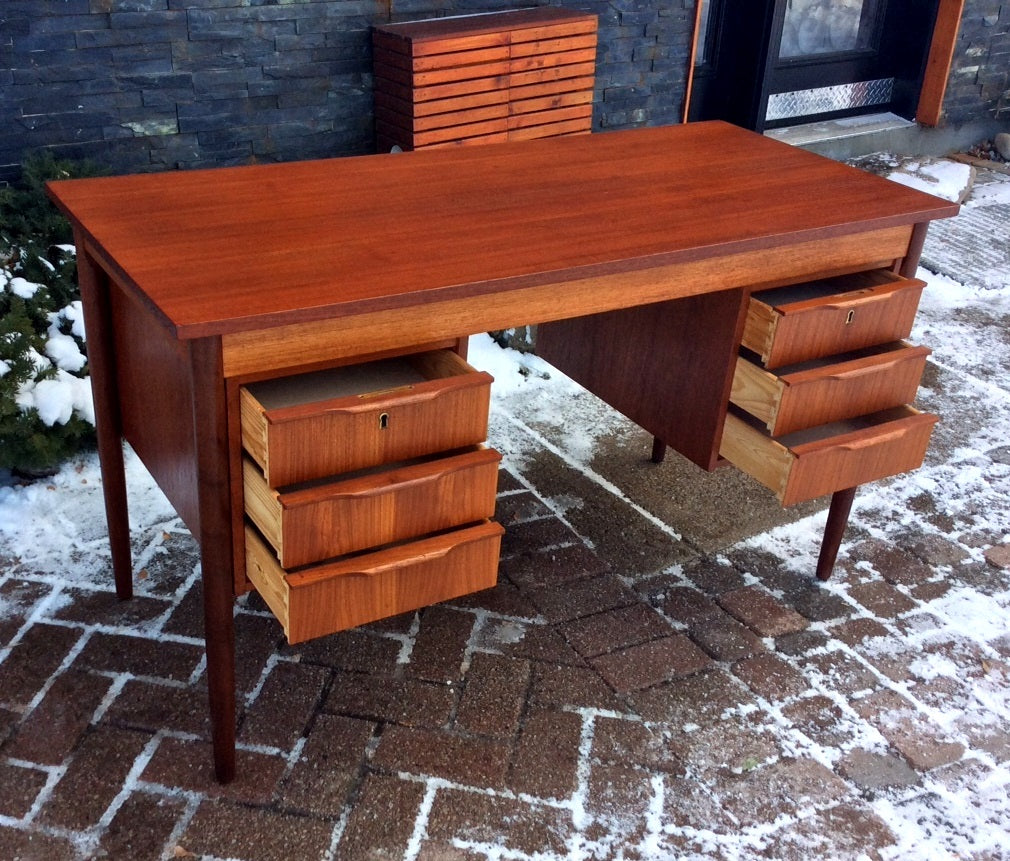 Danish Mid Century Modern Teak Desk REFINISHED Free Standing - Mid Century Modern Toronto