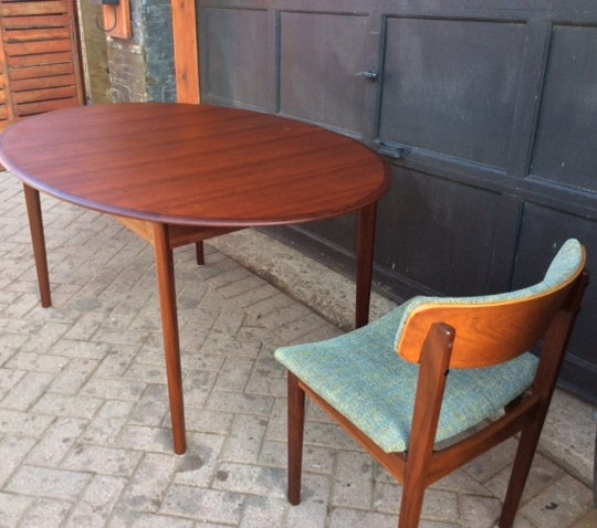 REFINISHED Danish MCM Teak Table Oval w 1 Leaf Self Storing 64"-84" - Mid Century Modern Toronto