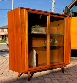 MCM Walnut Bookcase Display with sliding glass doors L 48"x H 44" - Mid Century Modern Toronto