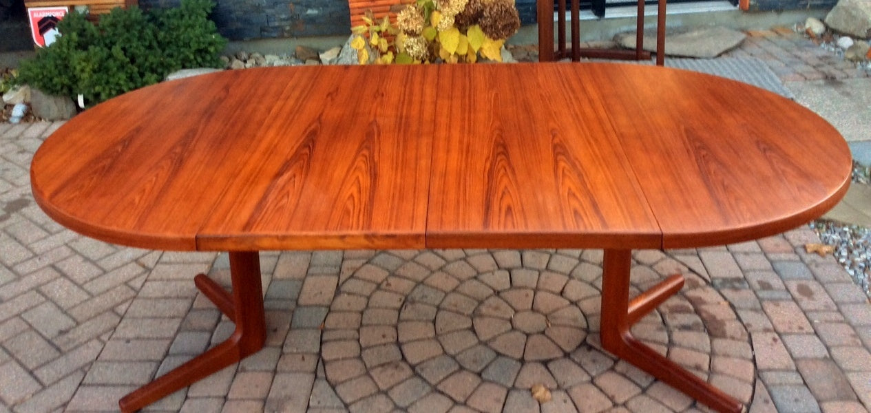 REFINISHED Danish Mid Century Modern Teak Dining Table Extendable Round to Oval with 2 Leaves - Mid Century Modern Toronto