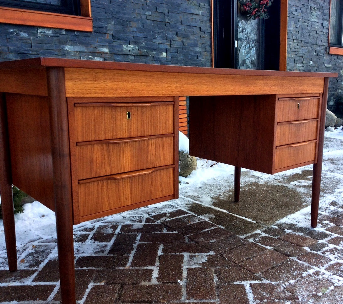 Danish Mid Century Modern Teak Desk REFINISHED Free Standing - Mid Century Modern Toronto