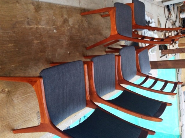 ON HOLD 6 Danish MCM Teak Chairs by Kai Kristiansen REUPHOLSTERED Grey - Mid Century Modern Toronto