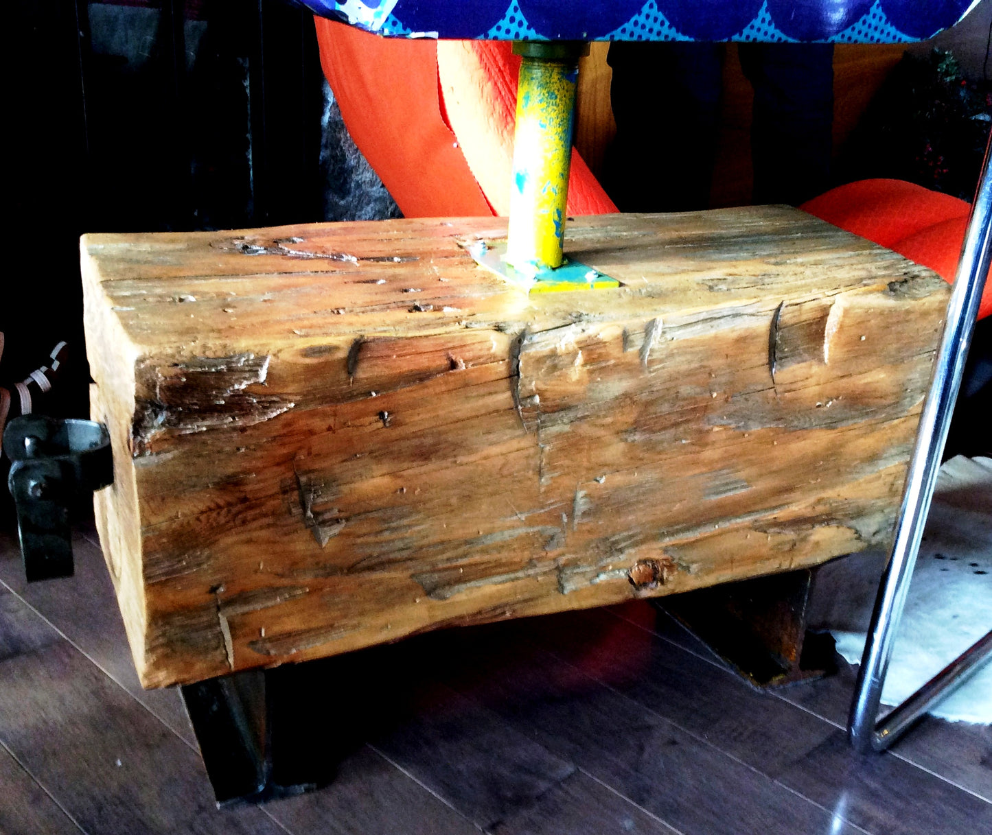 Unique Barn Beam Bench with Rotating Display One of the Kind - Mid Century Modern Toronto