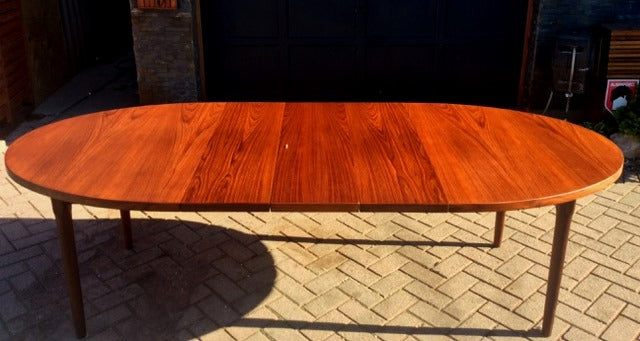 REFINISHED MCM Oval Teak Table w 3 Leaves by Punch Designs 64"-100" - Mid Century Modern Toronto