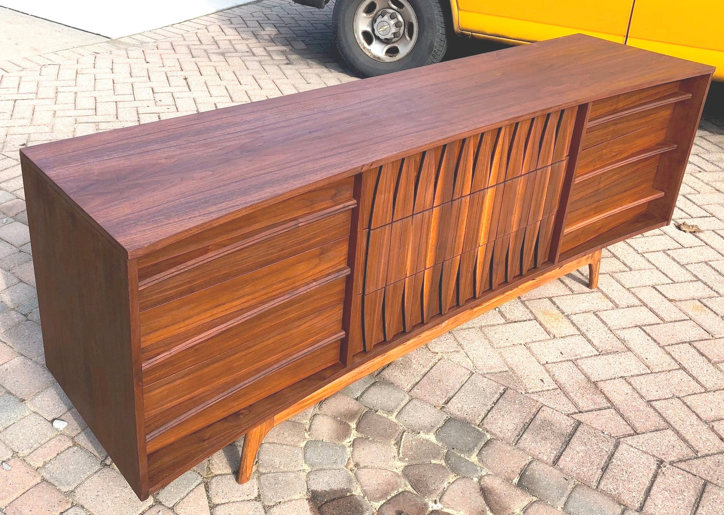 REFINISHED Sculptural MCM Walnut Dresser 9 drawers or Credenza 7ft perfect - Mid Century Modern Toronto