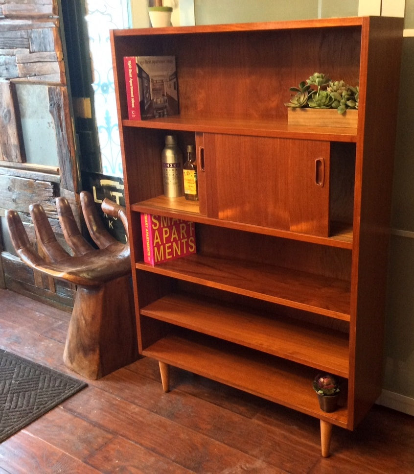Danish MCM Teak Display Bookcase Bar Narrow REFINISHED 35.5" - Mid Century Modern Toronto