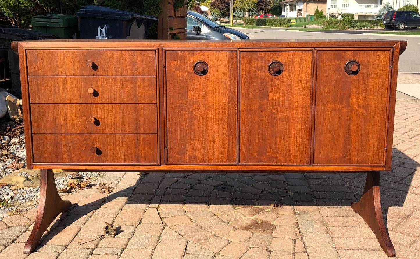 REFINISHED MCM Walnut & Rosewood Credenza "floating" on 2 legs 56" - Mid Century Modern Toronto