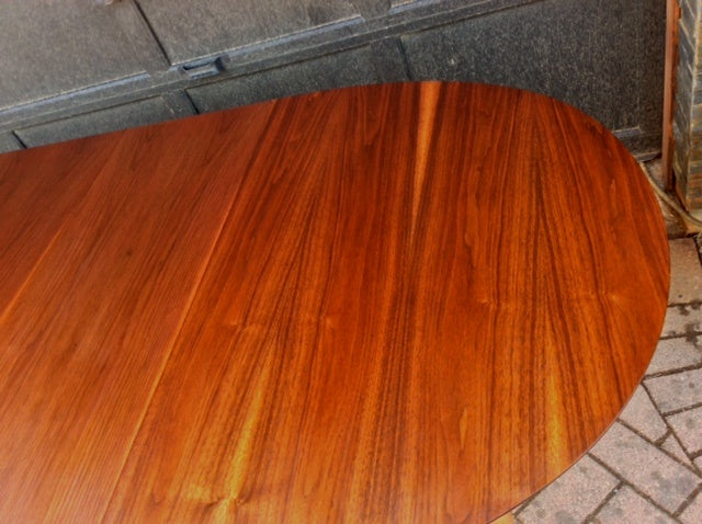 REFINISHED MCM Walnut Table Oval w 2 Leaves 54"-84" - Mid Century Modern Toronto