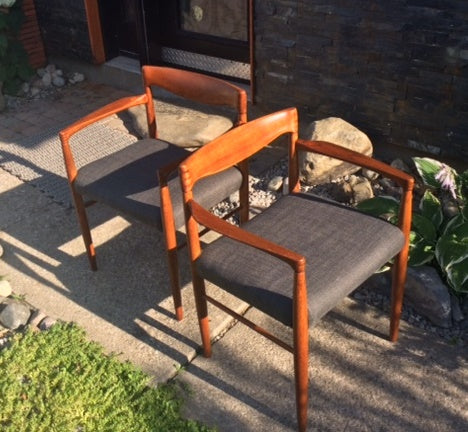 A Pair of REFINISHED REUPHOLSTERED Danish MCM Teak Carver Armchairs by H.W. Klein for Bramin Møbler, each $349 - Mid Century Modern Toronto