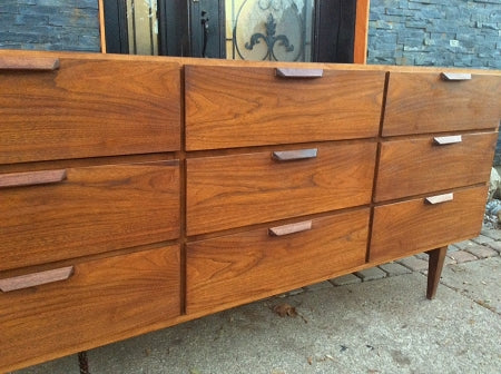 REFINISHED Walnut Mid Century Modern Dresser - Mid Century Modern Toronto