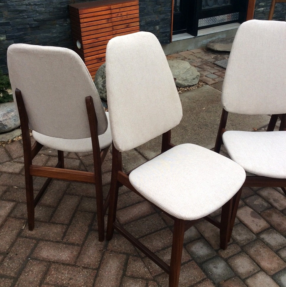6 MCM Gustav Bahus Teak shield back dining chairs REFINISHED REUPHOLSTERED $250 each - Mid Century Modern Toronto