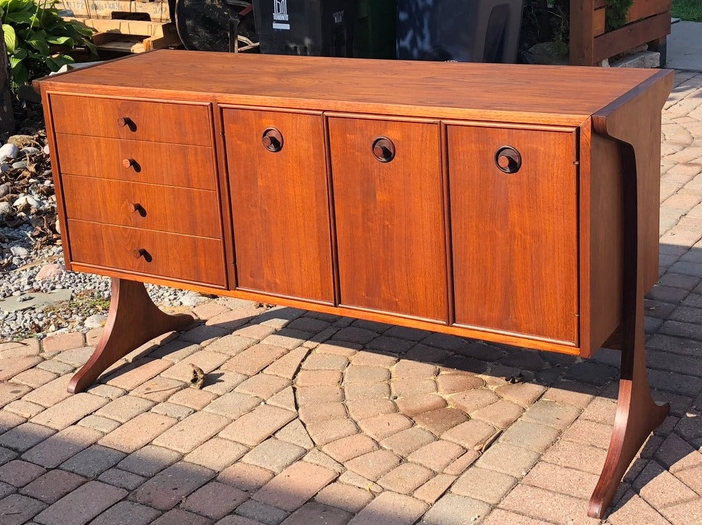 REFINISHED MCM Walnut & Rosewood Credenza "floating" on 2 legs 56" - Mid Century Modern Toronto