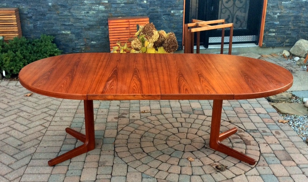 REFINISHED Danish Mid Century Modern Teak Dining Table Extendable Round to Oval with 2 Leaves - Mid Century Modern Toronto
