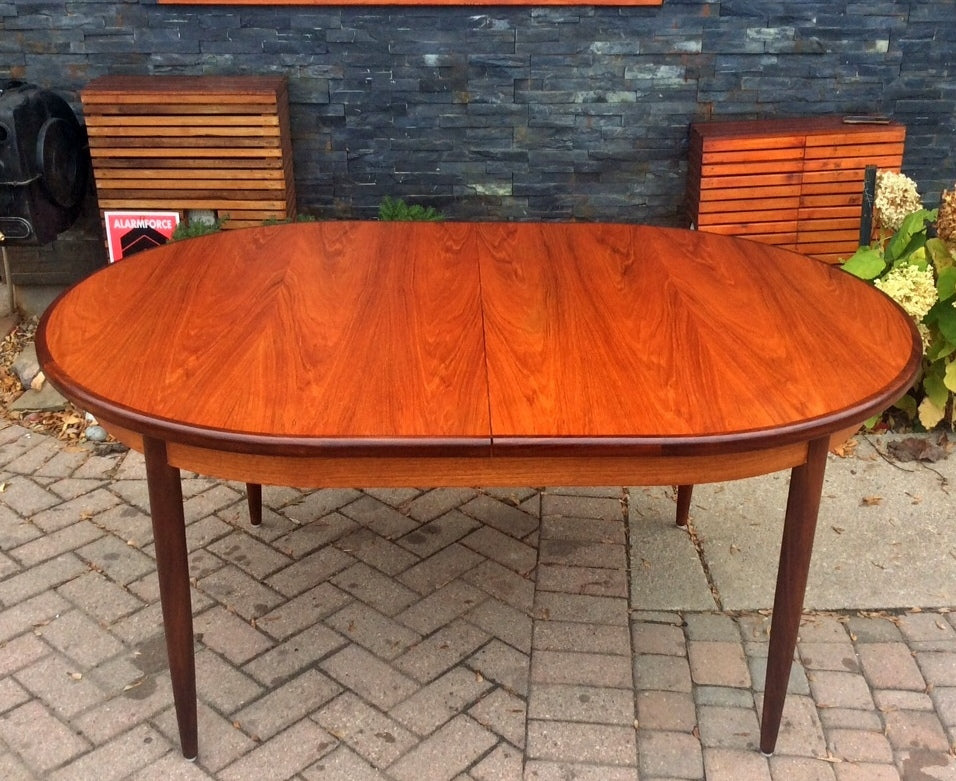 REFINISHED Mid Century Modern Oval Teak Dining Table Extendable Self Storing with butterfly leaf by GPlan - Mid Century Modern Toronto