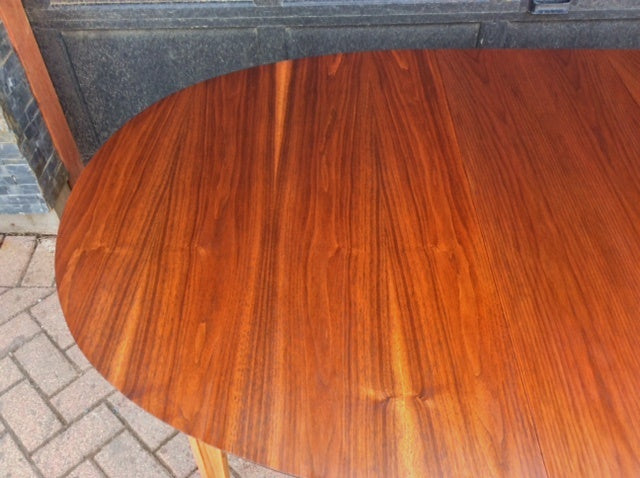REFINISHED MCM Walnut Table Oval w 2 Leaves 54"-84" - Mid Century Modern Toronto