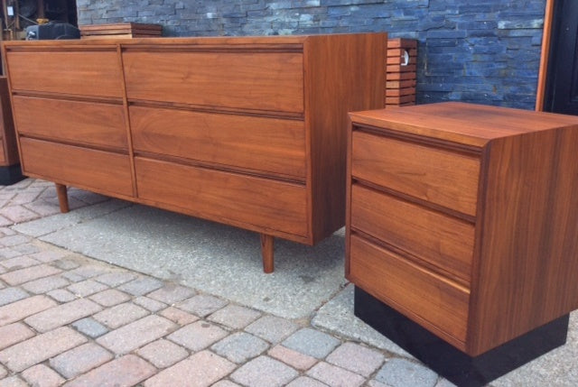 REFINISHED Mid Century Modern Teak Dresser 6 Drawers and 2 Night Stands - Mid Century Modern Toronto