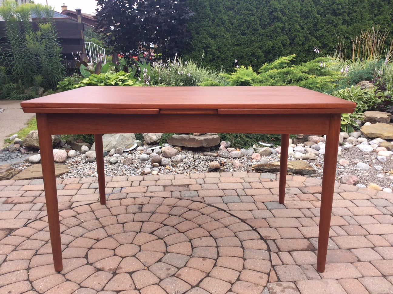 REFINISHED Danish Mid Century Modern Teak Dining Table Extendable with 2 Leaves / Draw Leaf/ Pocket Leaf by DYRLUND - Mid Century Modern Toronto