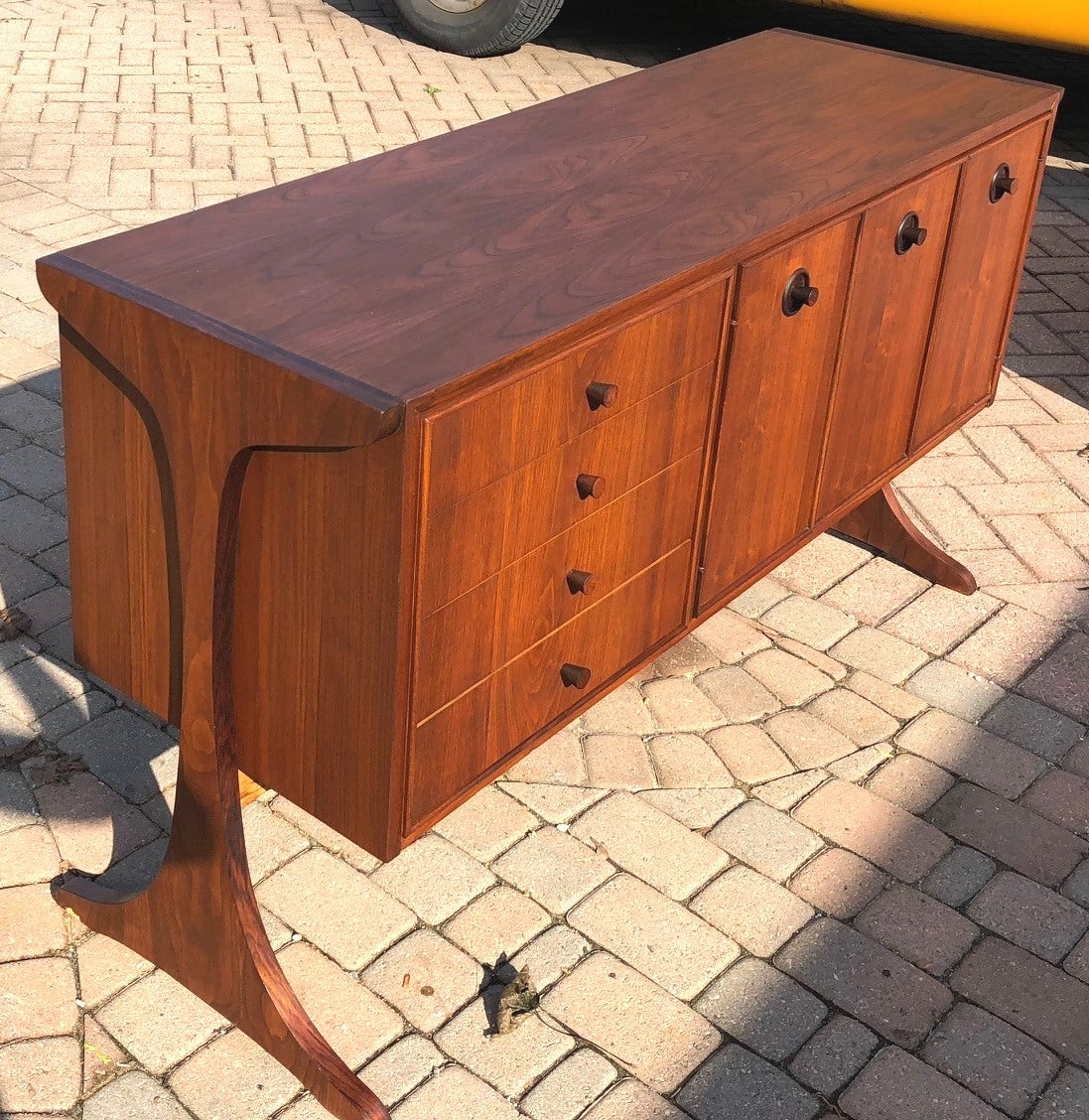 REFINISHED MCM Walnut & Rosewood Credenza "floating" on 2 legs 56" - Mid Century Modern Toronto