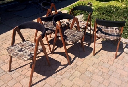 6 RESTORED MCM Kai Kristiansen “A -Frame” Teak Dining Chairs, each $375 on sale - Mid Century Modern Toronto