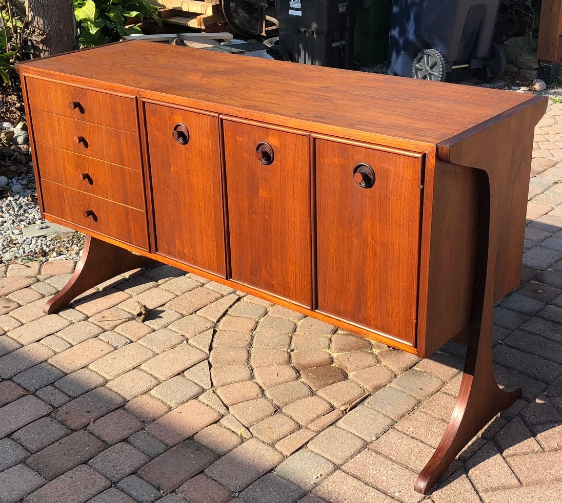 REFINISHED MCM Walnut & Rosewood Credenza "floating" on 2 legs 56" - Mid Century Modern Toronto