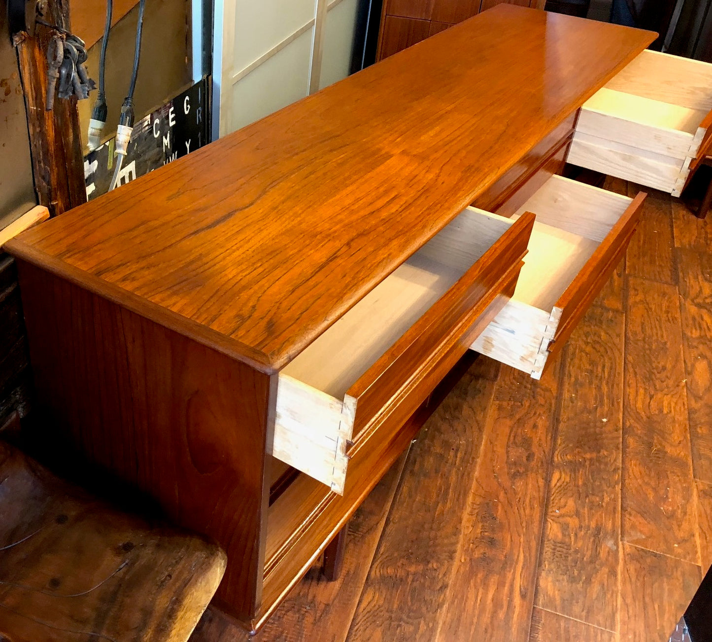 REFINISHED MCM Teak 9 Drawers Dresser 77". Matching Tallboy and Headboard coming - Mid Century Modern Toronto