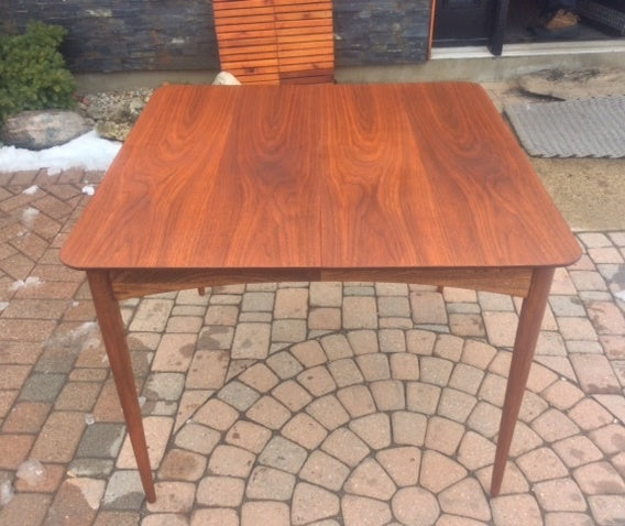 MCM Walnut Dining Table with 2 leaves REFINISHED 38"-74" - Mid Century Modern Toronto