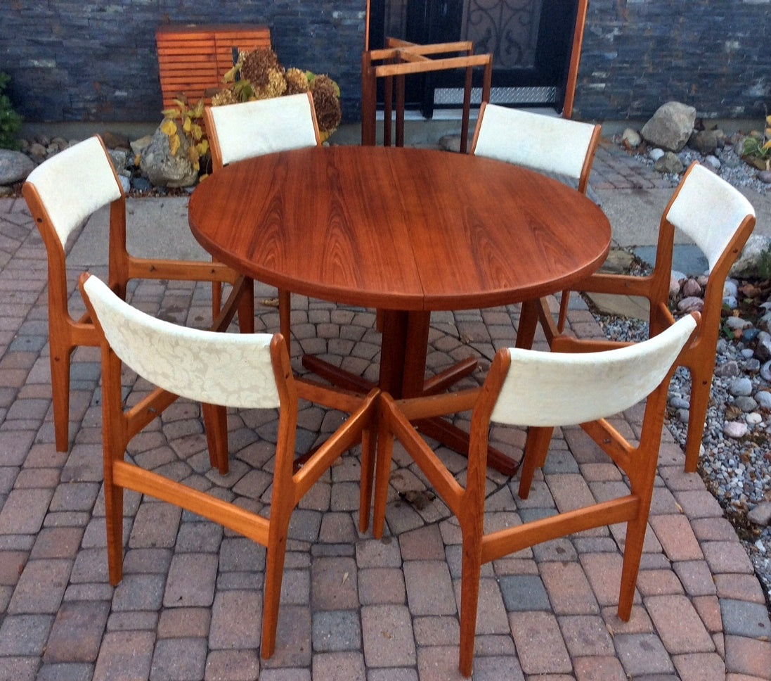 REFINISHED Danish Mid Century Modern Teak Dining Table Extendable Round to Oval with 2 Leaves - Mid Century Modern Toronto