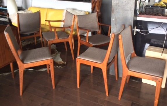 6 Danish MCM Teak Chairs REUPHOLSTERED (2 armchairs, 4 side chairs), $200 each - Mid Century Modern Toronto