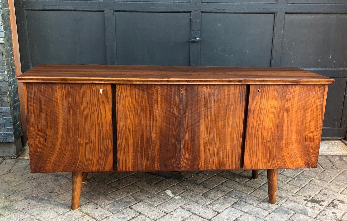 REFINISHED Italian MCM Teak & Walnut Bar Credenza 65.5" - Mid Century Modern Toronto