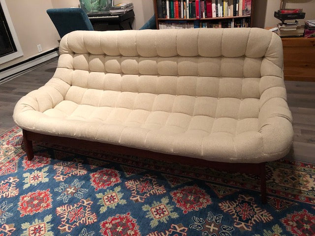 SOLD -REFINISHED custom REUPHOLSTERED Teak MCM R.Huber Scoop Sofa - Mid Century Modern Toronto