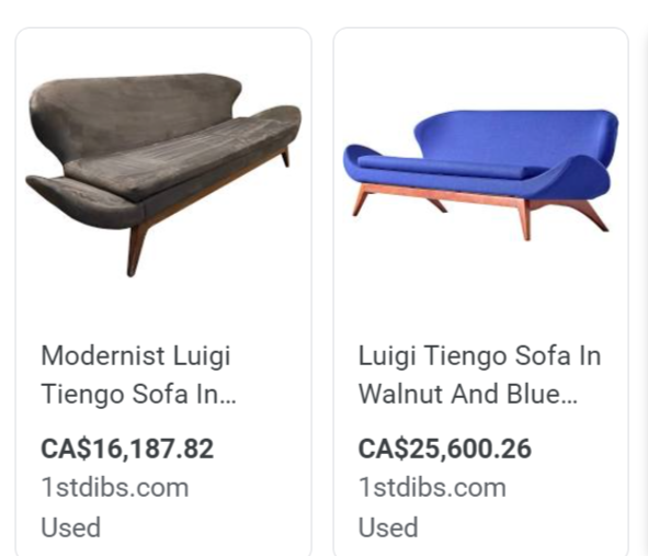 REFINISHED REUPHOLSTERED Mid Century Modern L. Tiengo Sofa & 2 Lounge Chairs