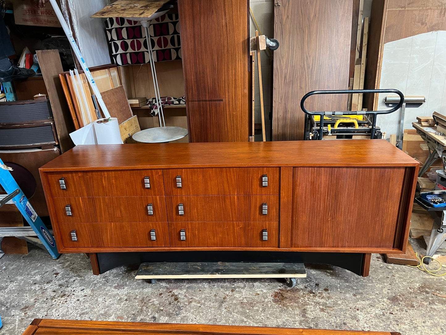 REFINISHED Mid Century Modern Teak Credenza w Tambour Door by RS Associates 78"