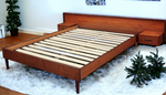 REFINISHED Mid Century Modern Teak Bed w Floating Nightstands Queen 1