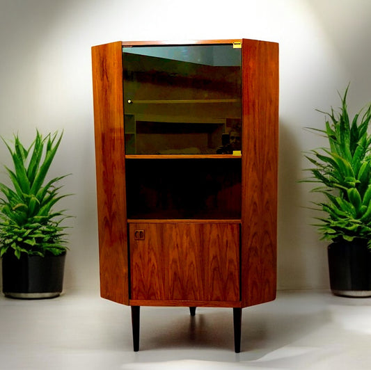 RESTORED Danish Mid Century Modern Rosewood Corner Cabinet