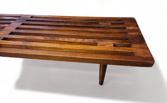 REFINISHED Mid Century Modern Solid Teak Slatted Bench or Coffee Table 60"