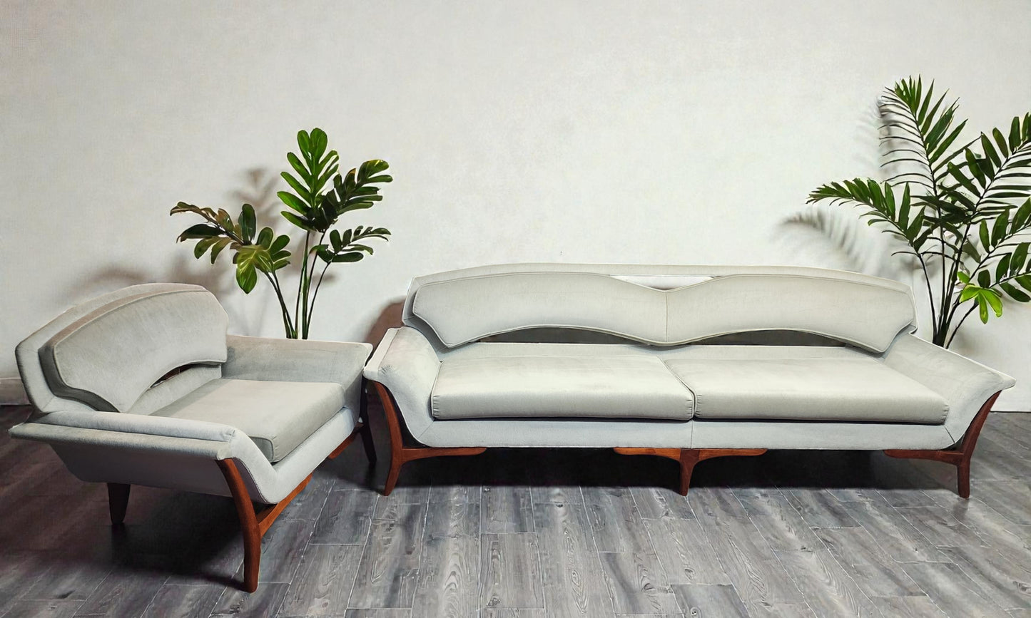 REFINISHED REUPHOLSTERED Mid Century Modern Sofa & Armchair