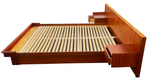 REFINISHED Mid Century Modern Teak Platform Bed Queen w Floating Nightstands 1