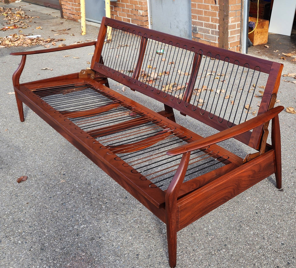 REFINISHED Mid Century Modern Solid Teak Sofa - Bed, no cushions