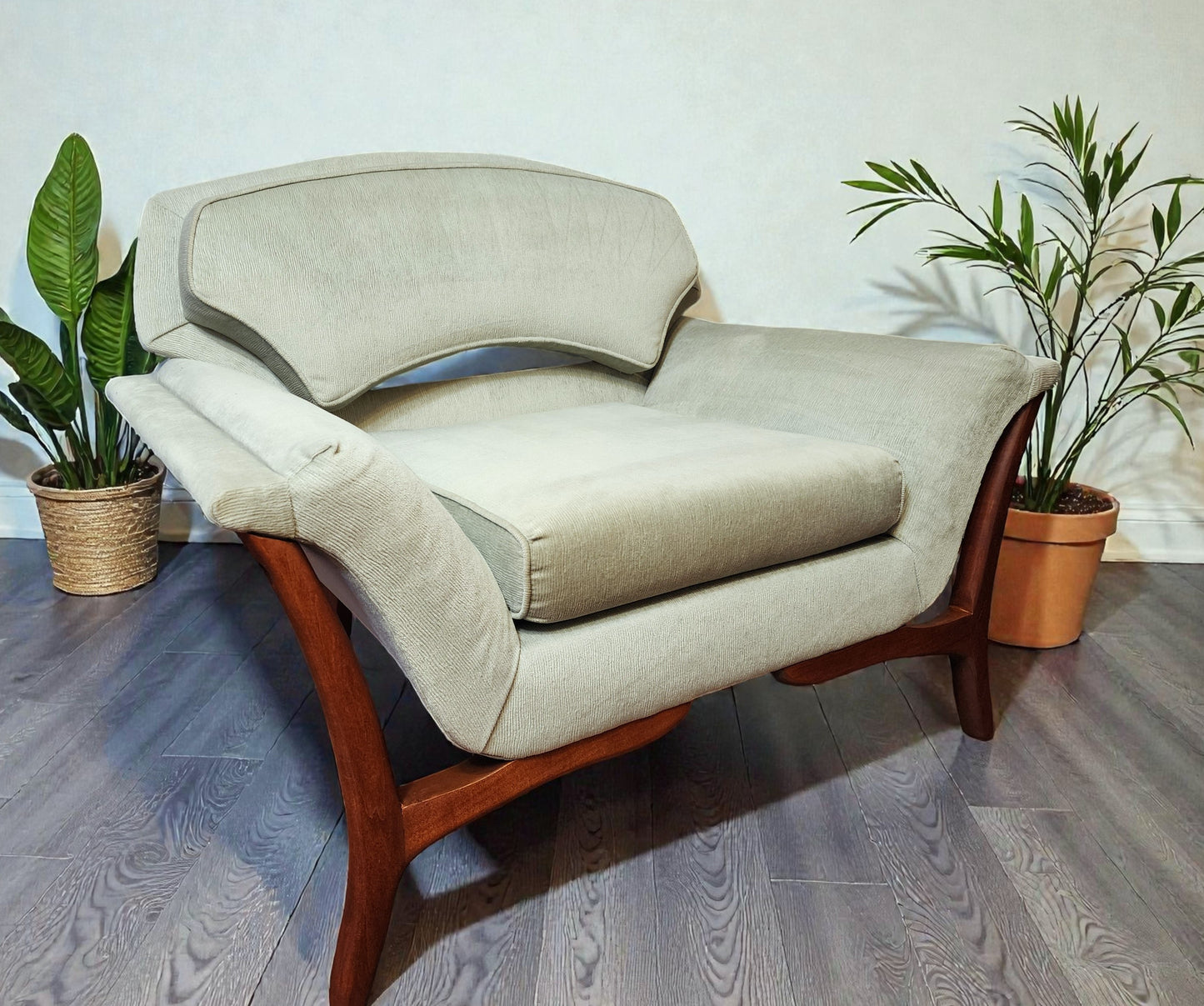 REFINISHED REUPHOLSTERED Mid Century Modern Sofa & Armchair