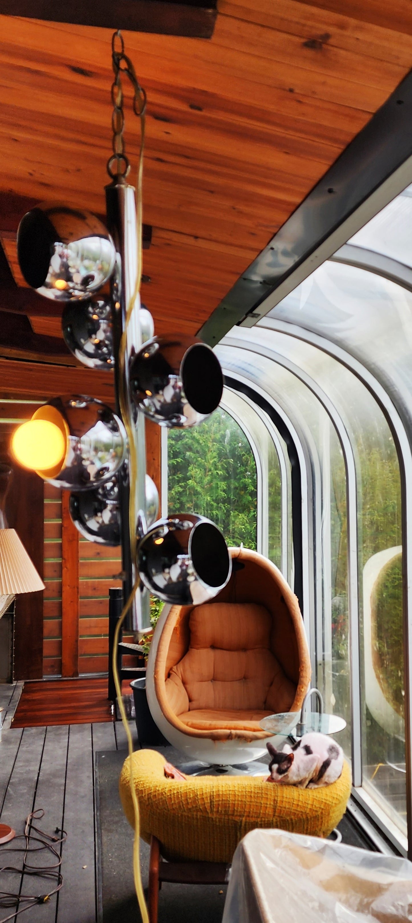 Mid Century Modern Chrome and Glass 6 Eyeballs Ceiling Chandelier Lamp