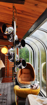 Mid Century Modern Chrome and Glass 6 Eyeballs Ceiling Chandelier Lamp 1