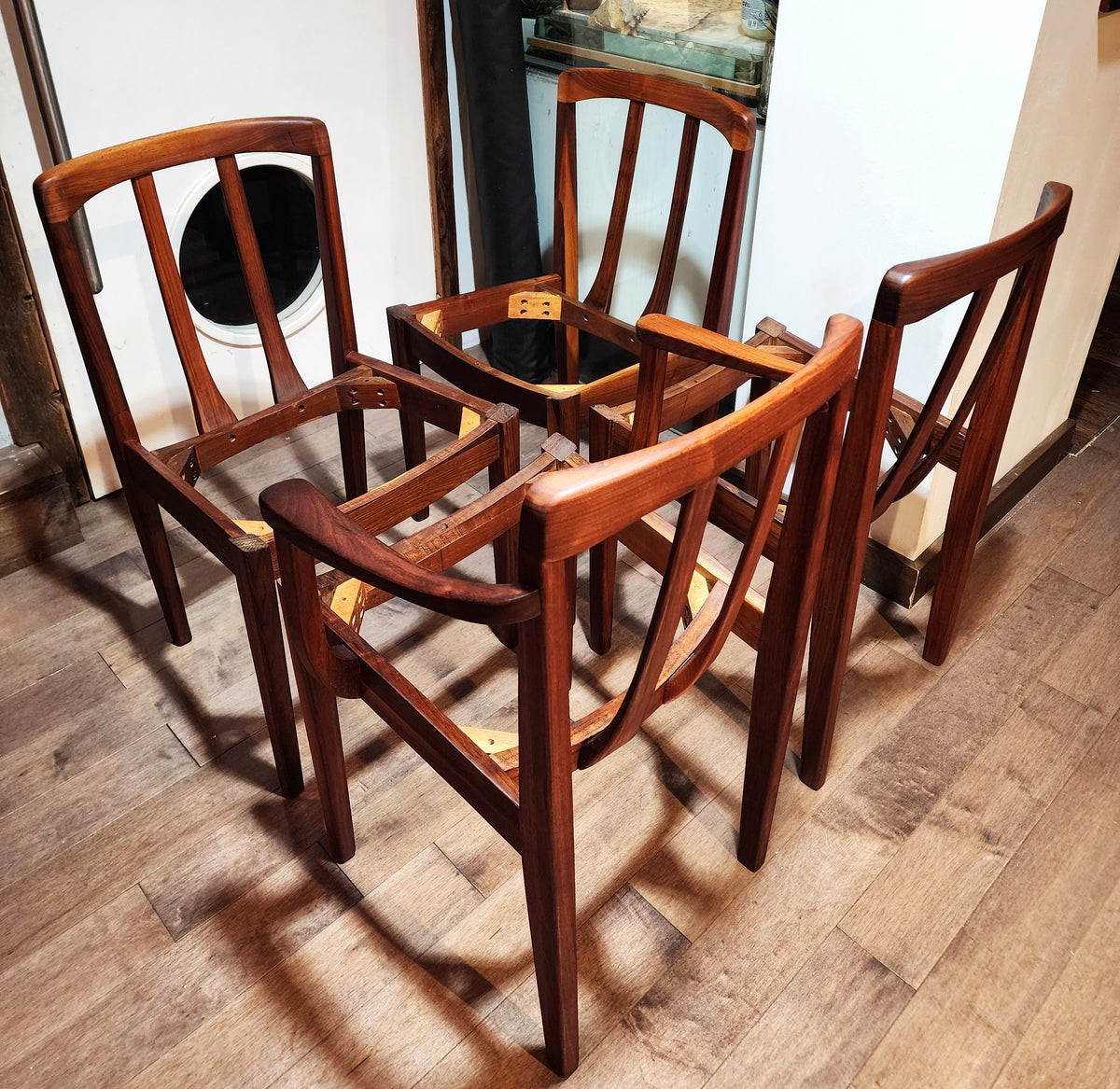 4 REFINISHED REUPHOLSTERED MCM Walnut Chairs by Honderich