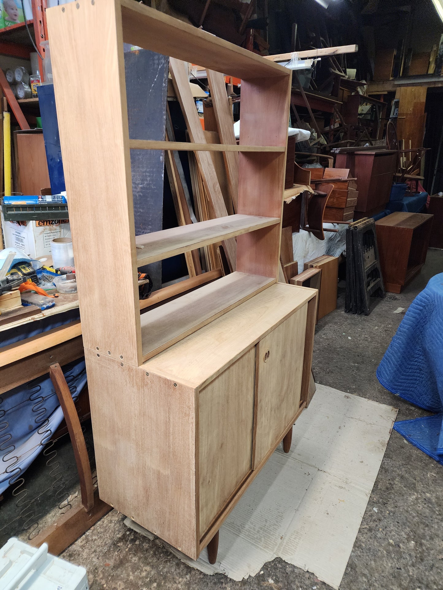 REFINISHED Danish Mid Century Modern Teak Cabinet w Shelving /Divider