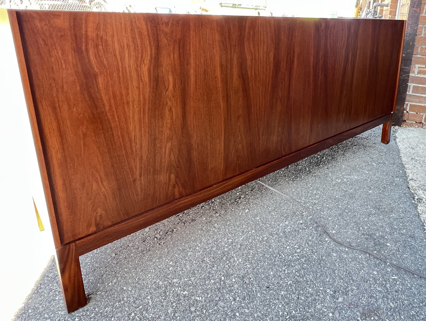 REFINISHED Mid Century Modern Walnut Stereo Console w Finished Back