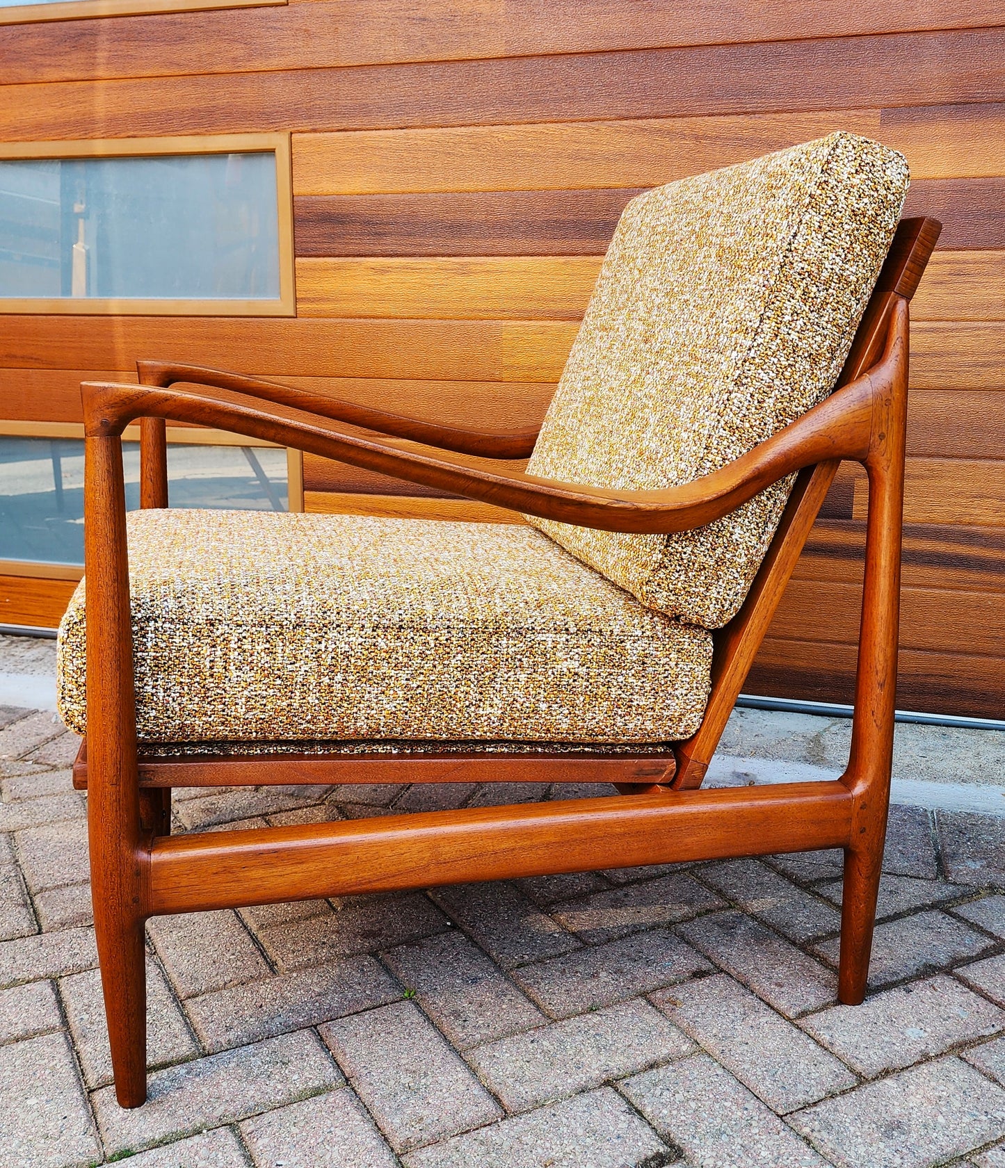 REFINISHED REUPHOLSTERED Danish MCM Teak Lounge Chair w Performance Fabric