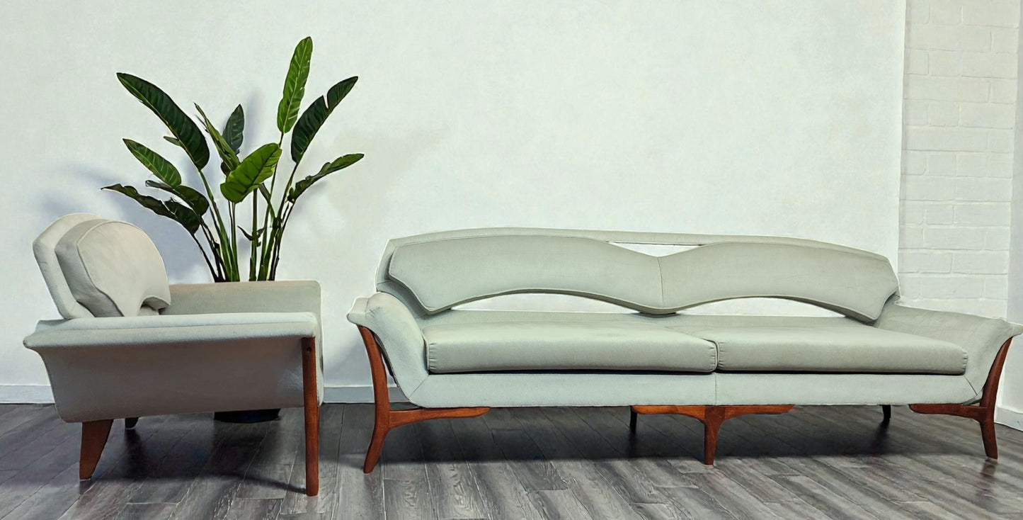 REFINISHED REUPHOLSTERED Mid Century Modern Sofa & Armchair