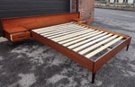 REFINISHED Mid Century Modern Teak Bed w Floating Nightstands Queen 10